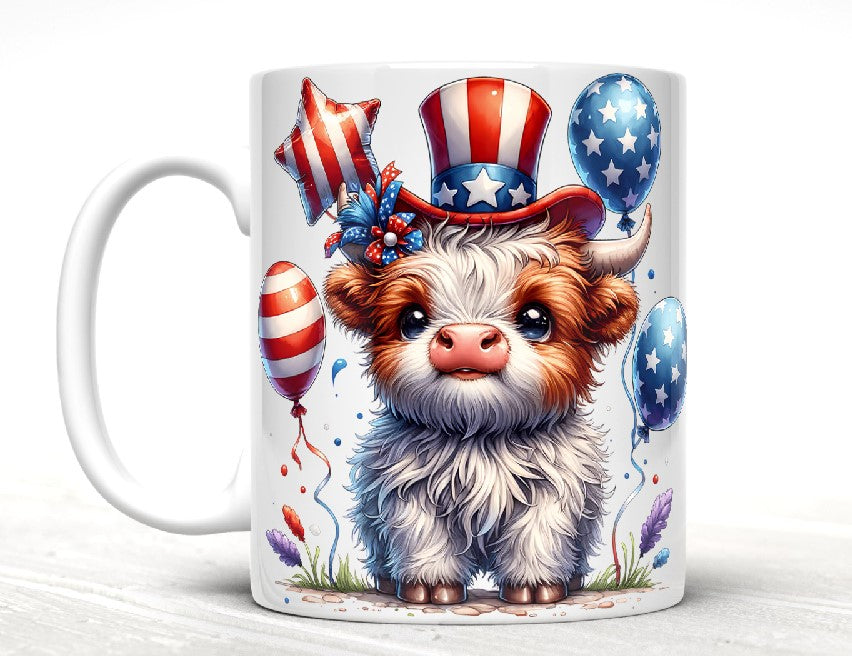 Patriotic Baby Highland Cow Mugs
