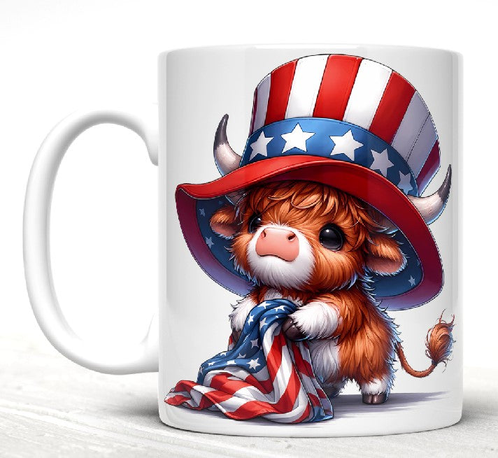 Patriotic Baby Highland Cow Mugs