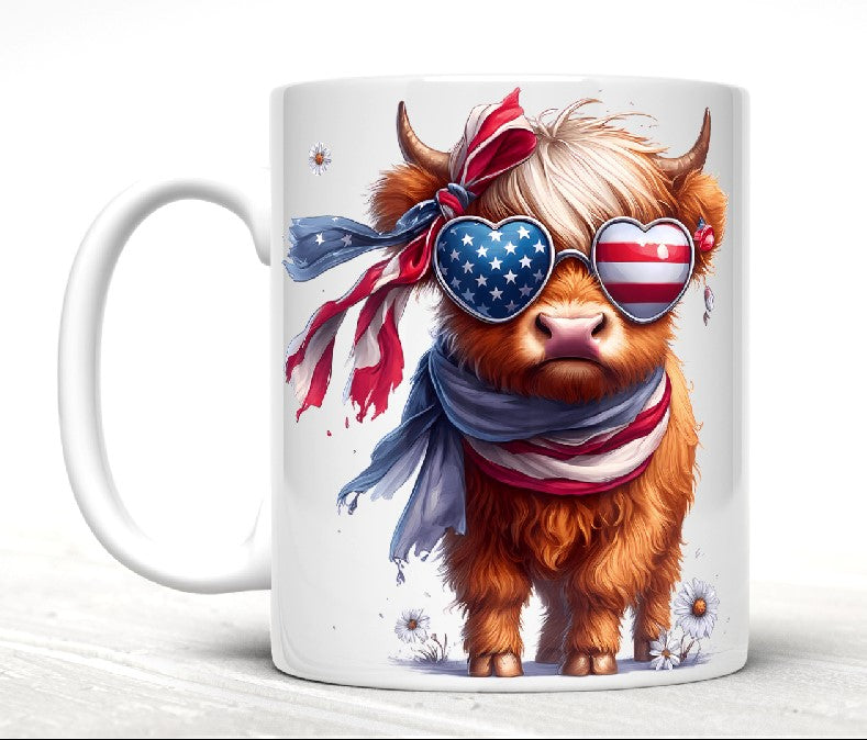 Patriotic Baby Highland Cow Mugs