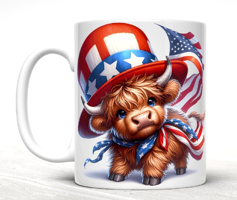 Patriotic Baby Highland Cow Mugs