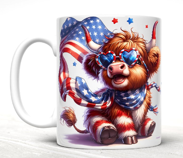 Patriotic Baby Highland Cow Mugs