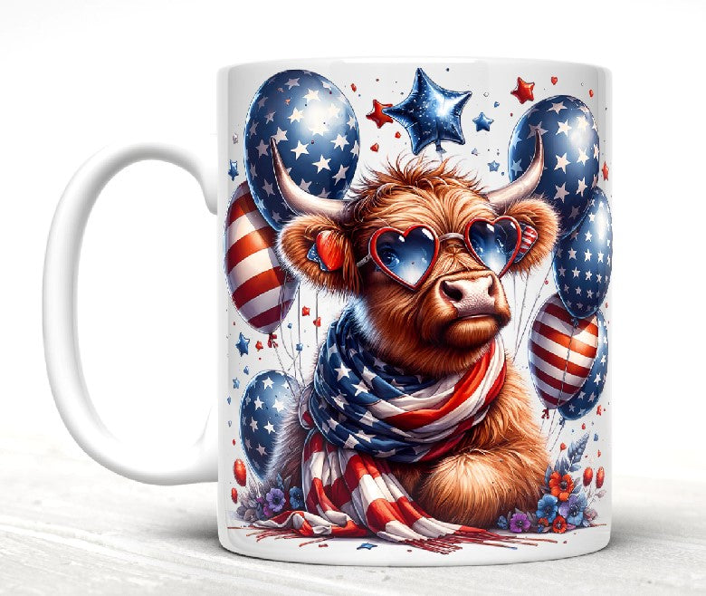 Patriotic Baby Highland Cow Mugs
