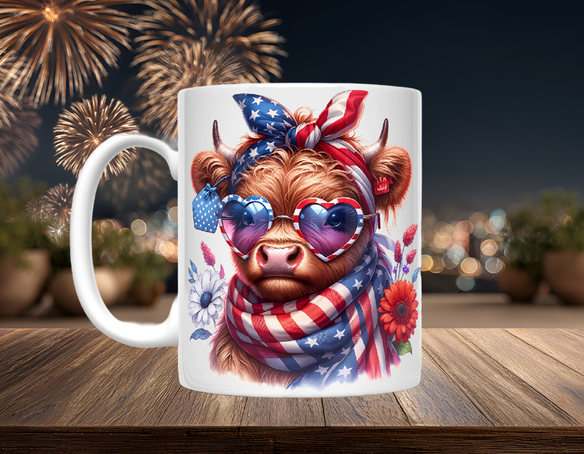 Patriotic Highland Cow Headshot Mugs