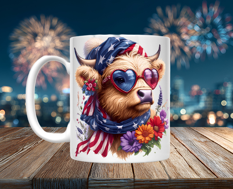 Patriotic Highland Cow Headshot Mugs