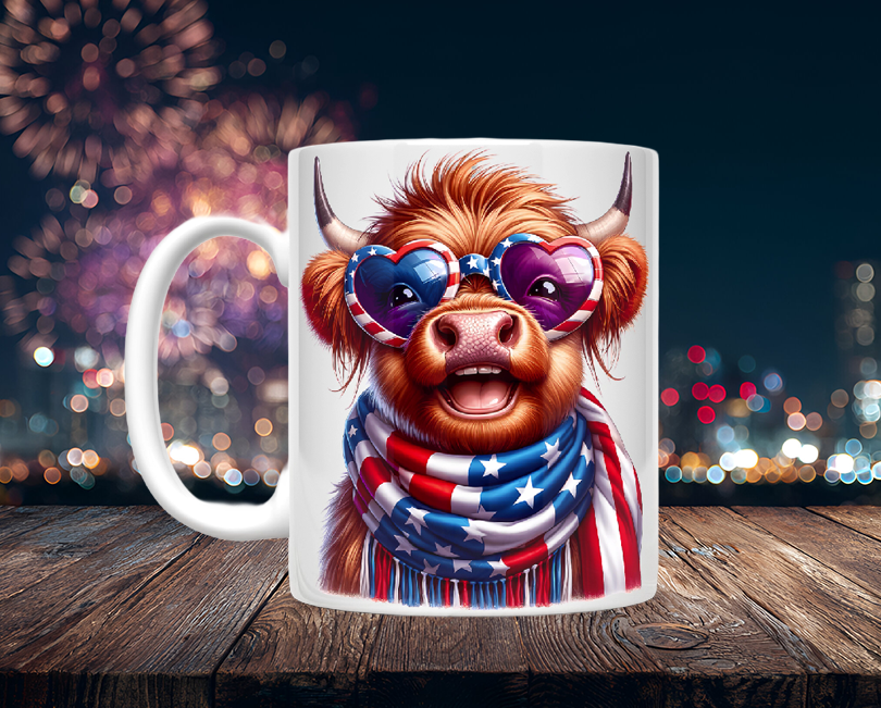 Patriotic Highland Cow Headshot Mugs
