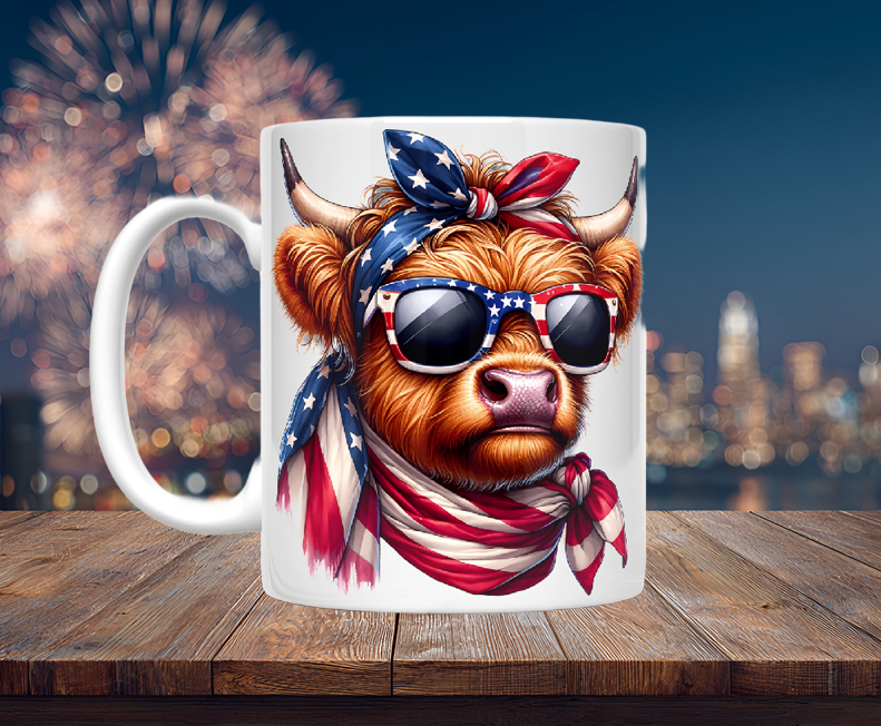 Patriotic Highland Cow Headshot Mugs