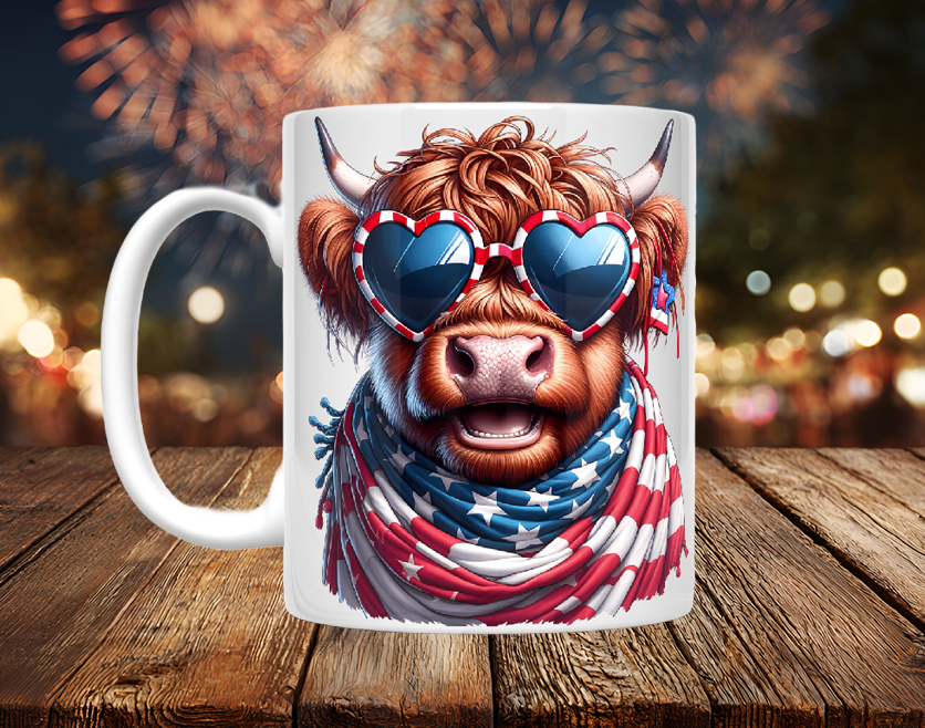 Patriotic Highland Cow Headshot Mugs