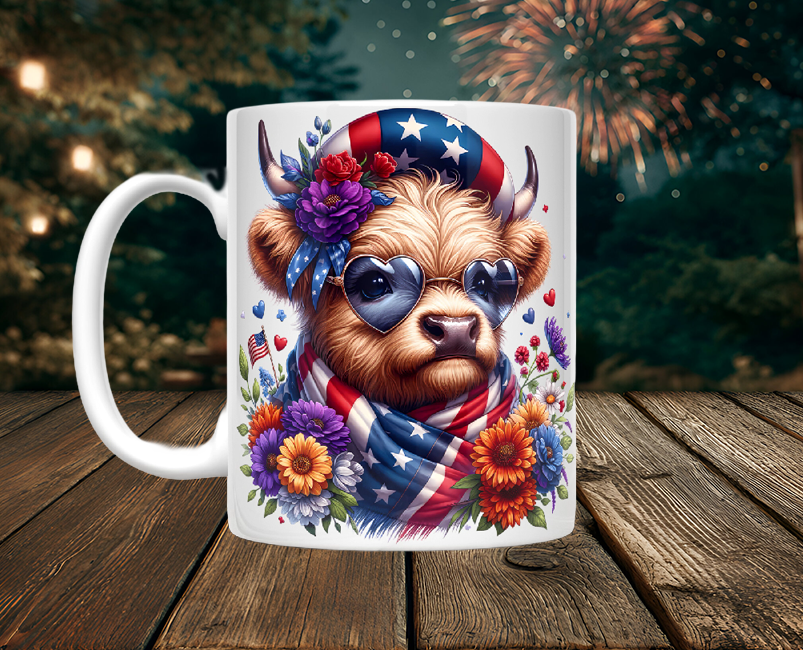 Patriotic Highland Cow Headshot Mugs
