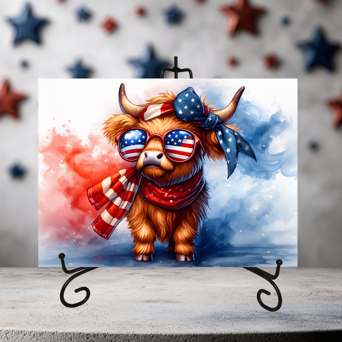 Patriotic Highland Cow Glass Cutting Board