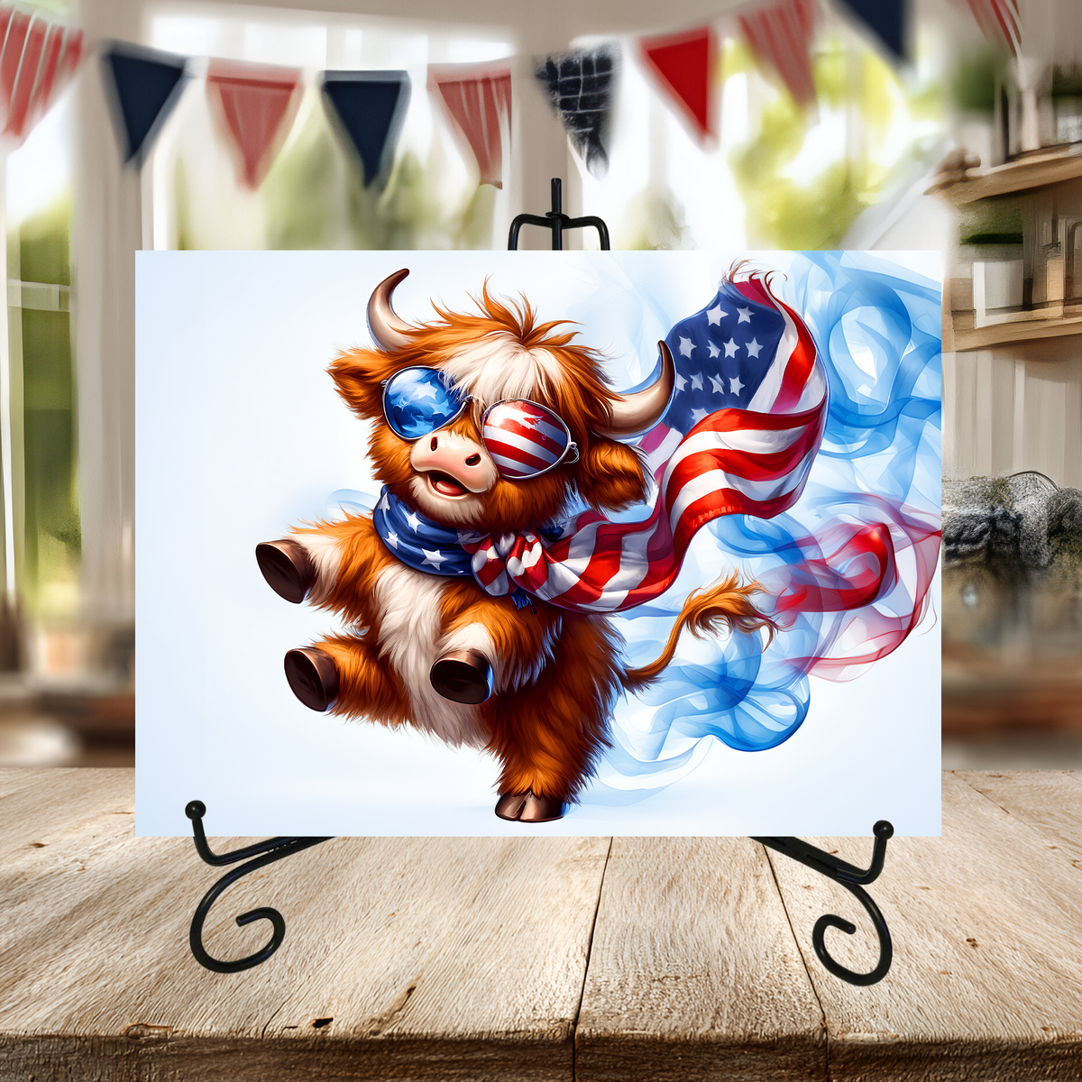 Patriotic Highland Cow Glass Cutting Board