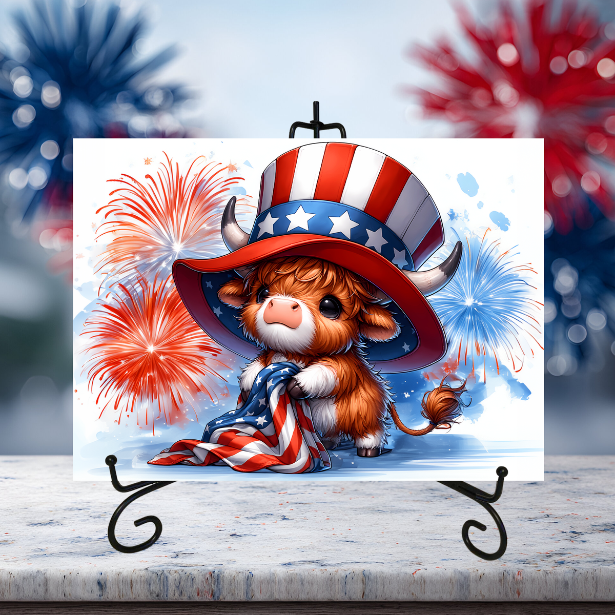 Patriotic Highland Cow Glass Cutting Board