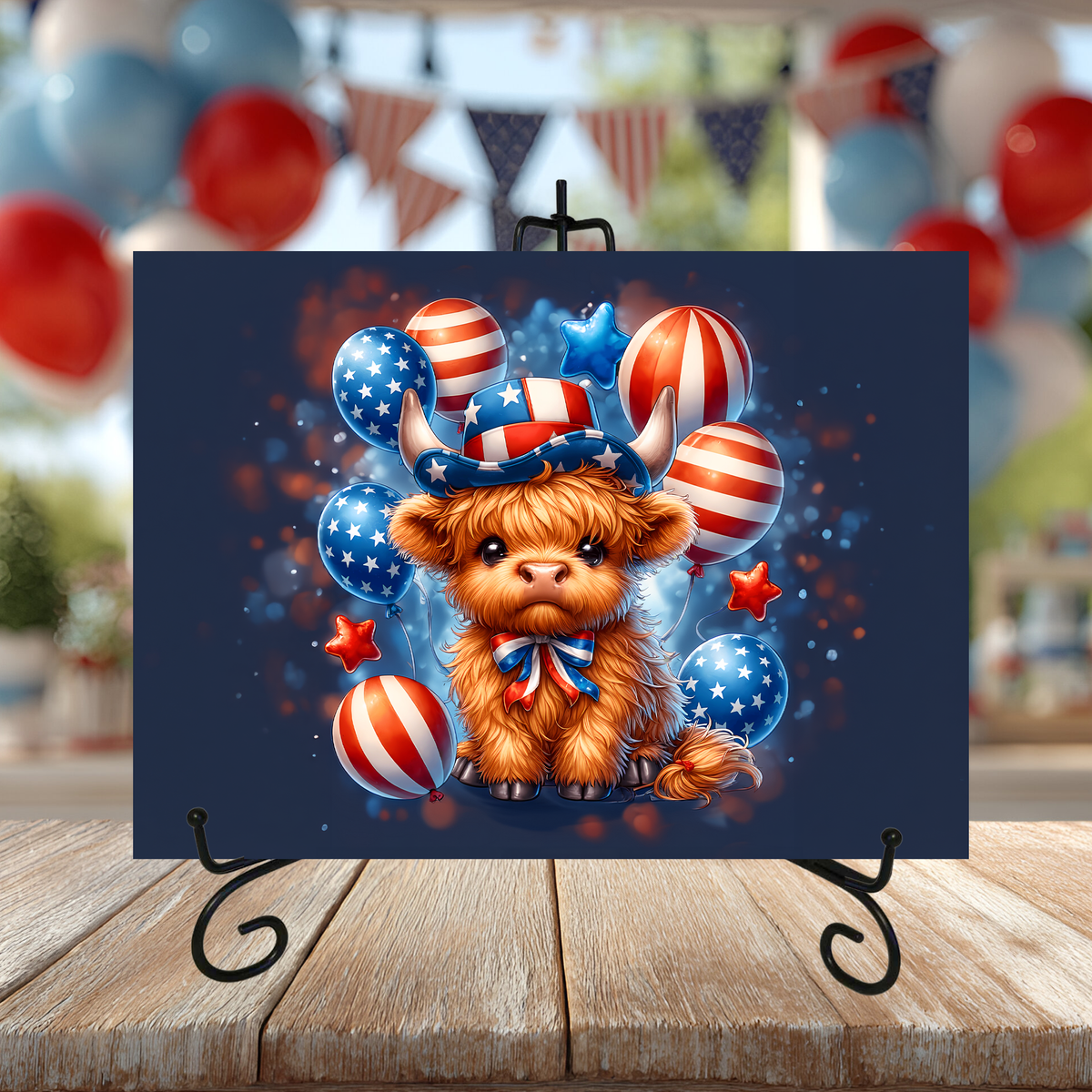Patriotic Highland Cow Glass Cutting Board