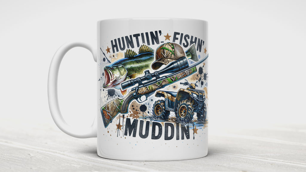 Hunting, Fishing, Mudding Horizontal Design Mug