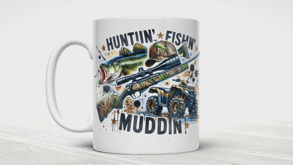 Hunting, Fishing, Mudding Horizontal Design Mug