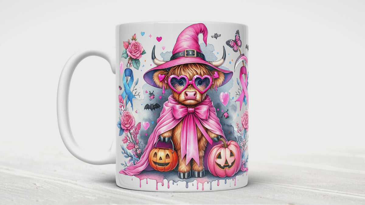 Highland Cow Pink Witch Halloween Mug