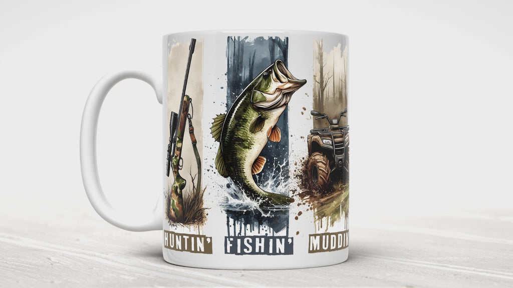 Hunting, Fishing, Mudding Vertical Design Mug