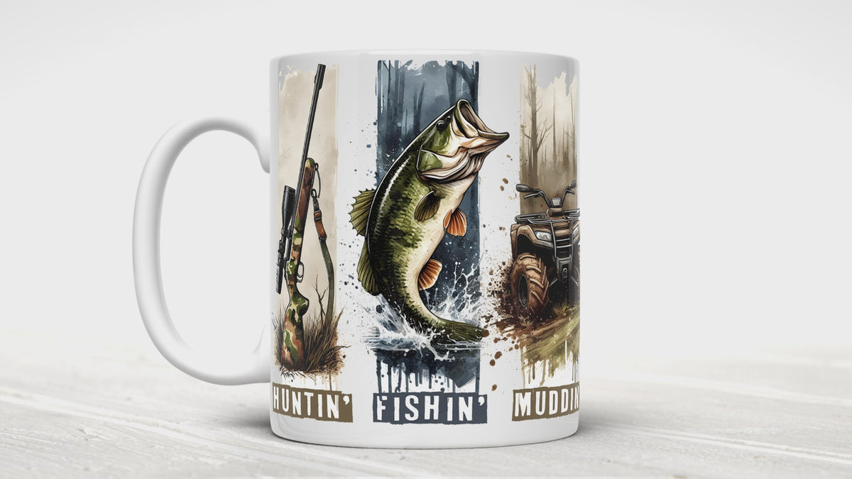 Hunting, Fishing, Mudding Vertical Design Mug