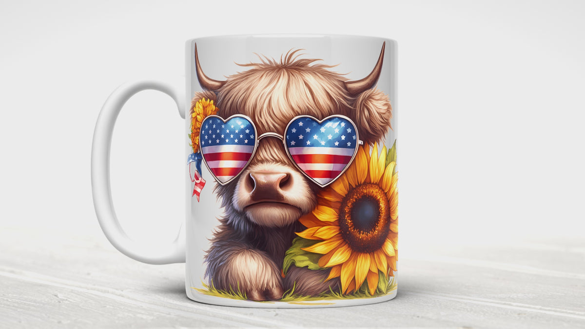 Patriotic Highland Cow Headshot Mugs