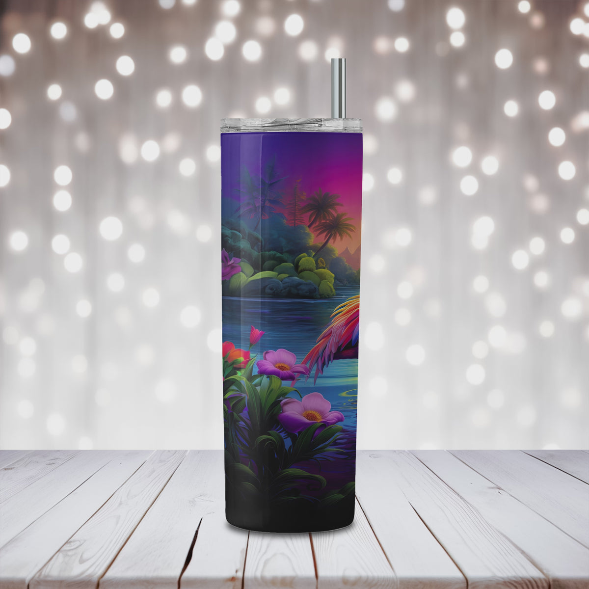 Flamingo Tumbler | Stainless Steel Drinkware with Lid and Straw